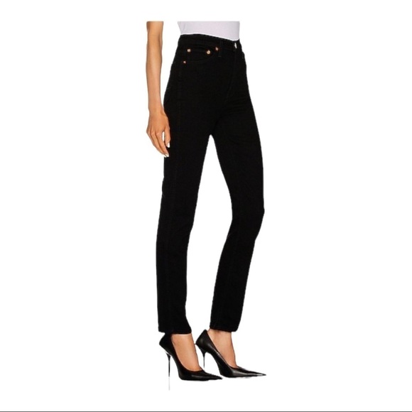Re/Done Rigid Denim 80s Slim Straight Jet Black Button Fly Jeans Sz 30 - Picture 8 of 14